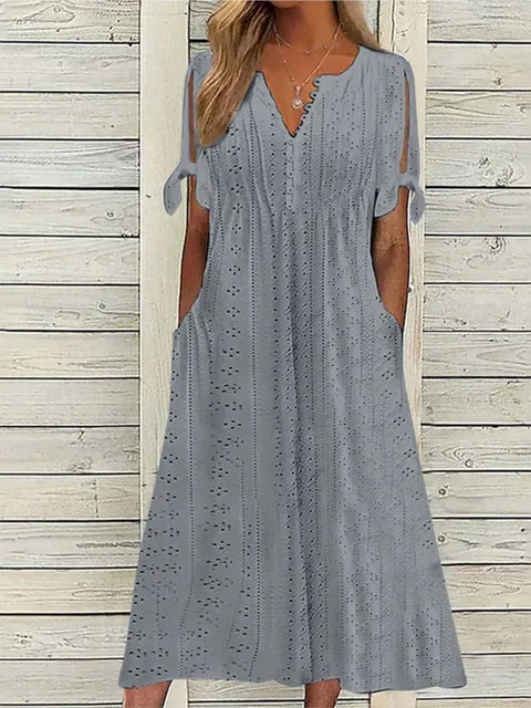Rhessa | Midi-jurk met oogjesborduursel - Zomerjurk met V-hals voor dames