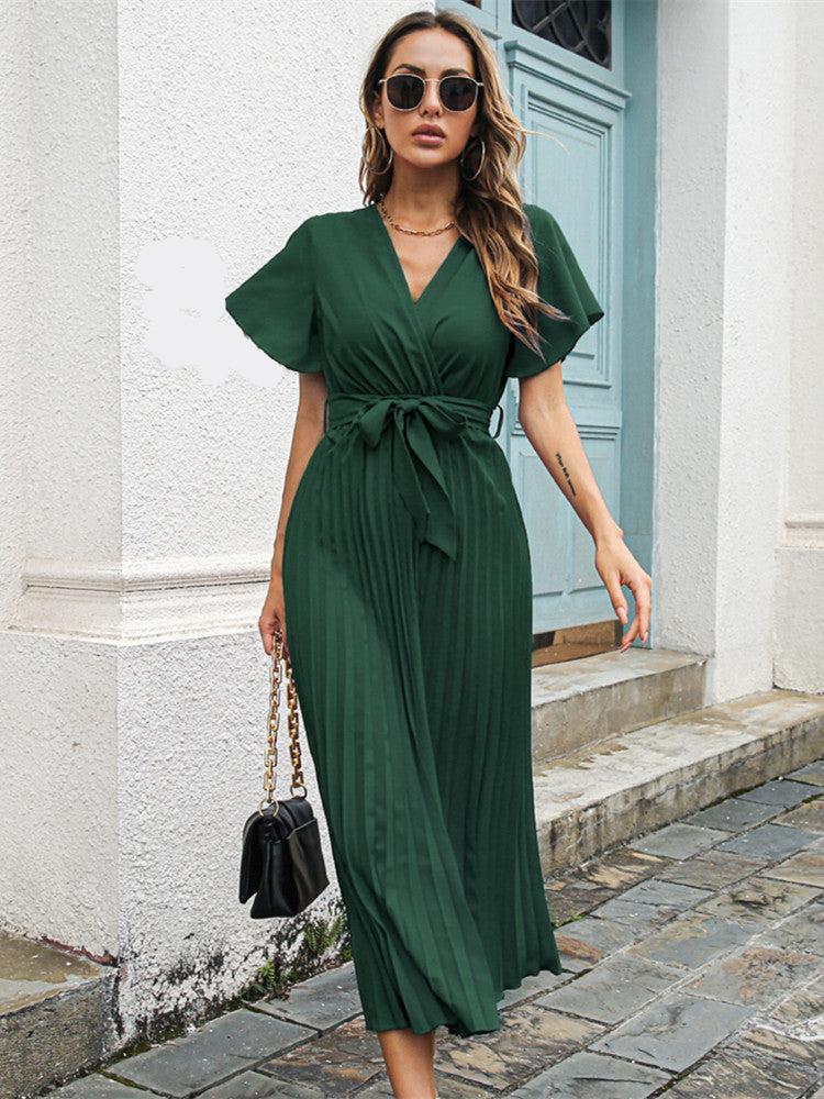 Sylvessa | Elegante wikkeljurk voor dames - geplooide rok, bindceintuur, V-hals