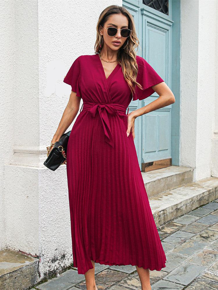 Sylvessa | Elegante wikkeljurk voor dames - geplooide rok, bindceintuur, V-hals