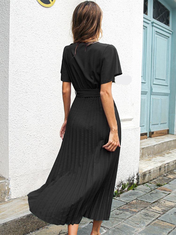 Sylvessa | Elegante wikkeljurk voor dames - geplooide rok, bindceintuur, V-hals