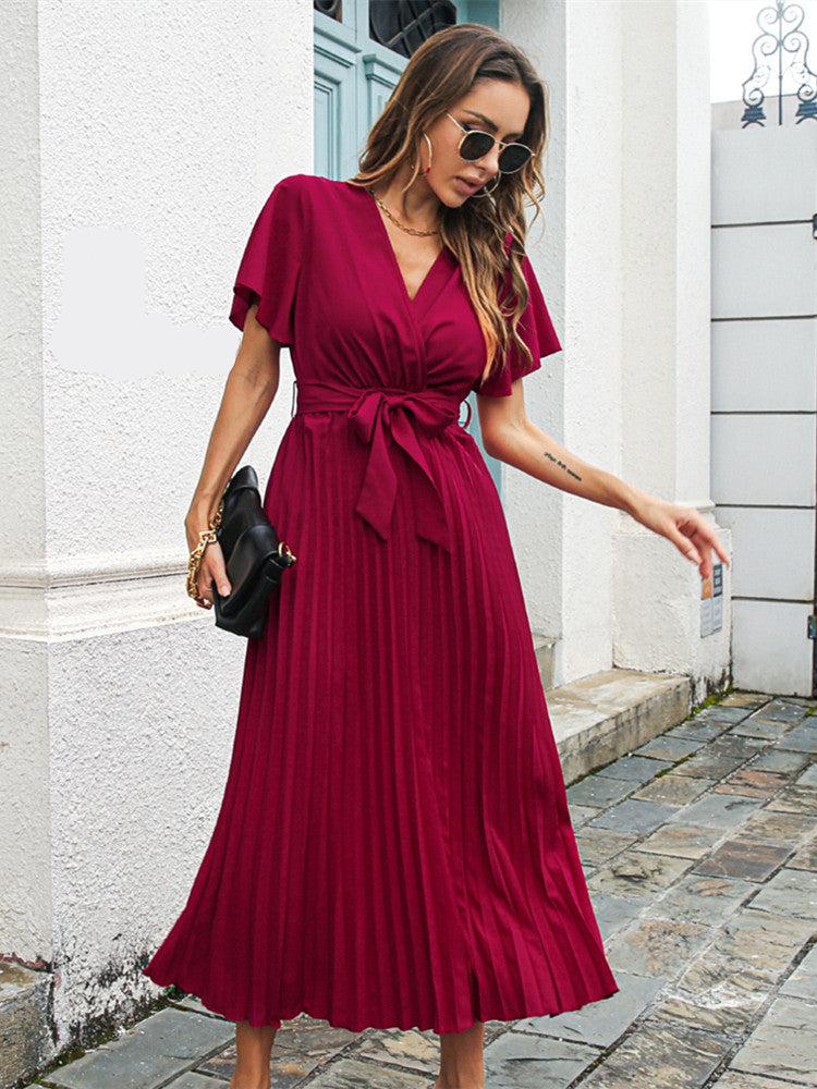Sylvessa | Elegante wikkeljurk voor dames - geplooide rok, bindceintuur, V-hals