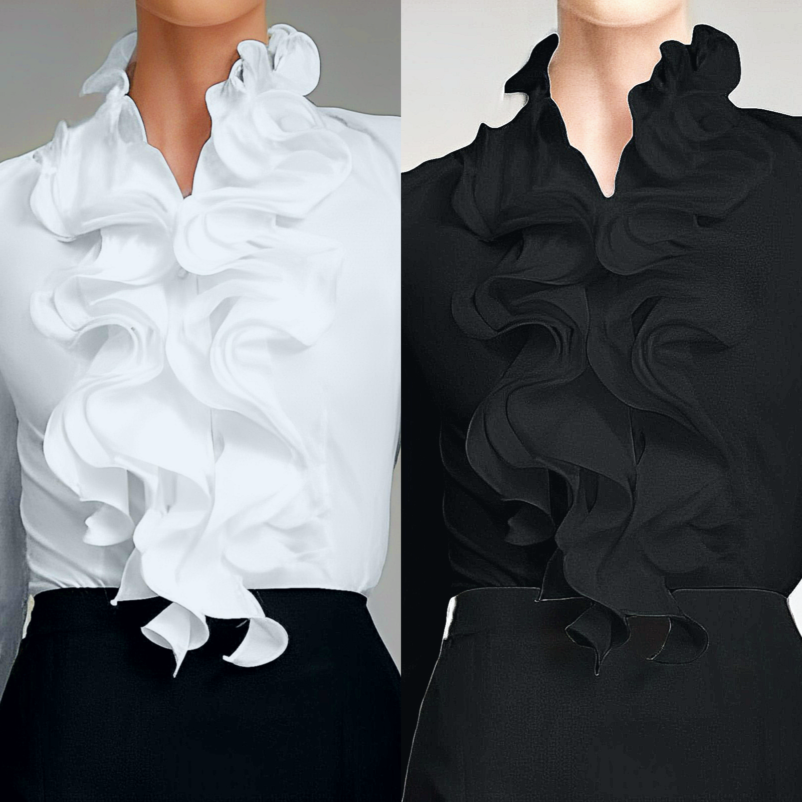 Bellanise | Blouse met lange mouwen en ruches aan de hals – Elegante chiffon top voor op kantoor