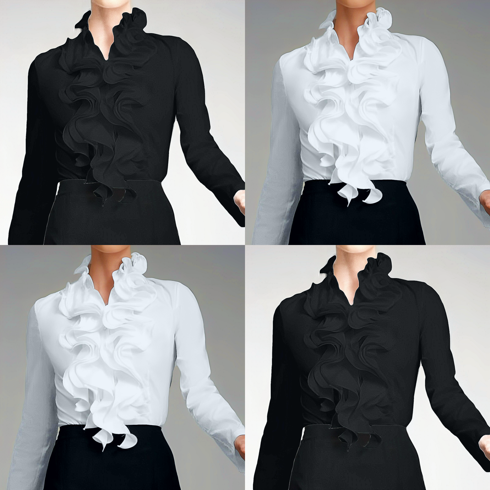 Bellanise | Blouse met lange mouwen en ruches aan de hals – Elegante chiffon top voor op kantoor