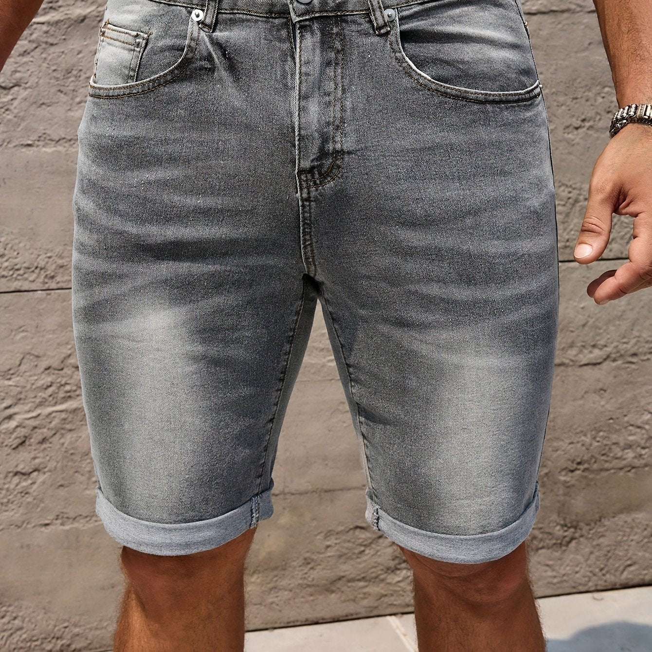 Hyrick | Heren Stretch Denim Shorts - Halfhoge Jean Shorts met Zakken