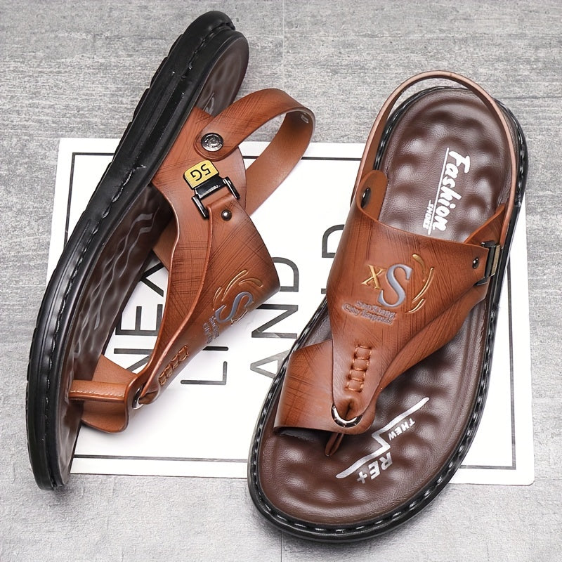 Xhavit | Heren sandalen van echt leer met teenlus hakband - comfortabel en casual