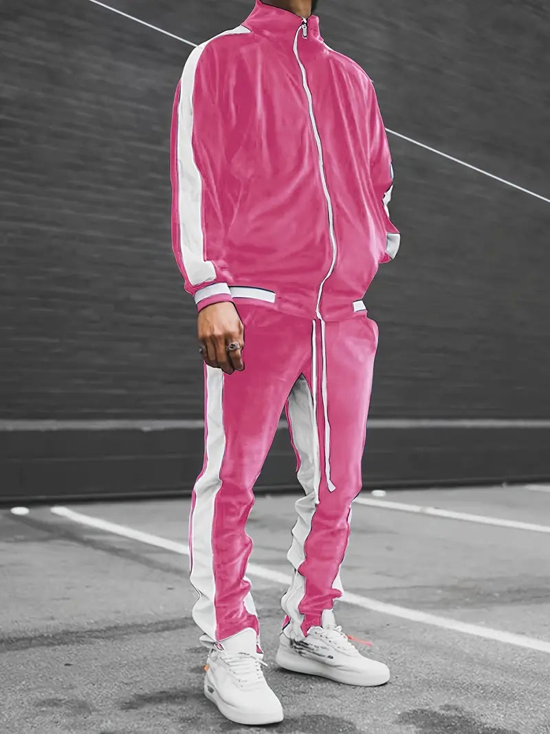 Klaudio | Men’s Velvet Tracksuit 2-Piece Set – Zipper Hoodie & Drawstring Pants, Lounge, Sports, Casual Wear