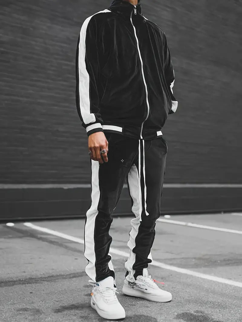 Klaudio | Men’s Velvet Tracksuit 2-Piece Set – Zipper Hoodie & Drawstring Pants, Lounge, Sports, Casual Wear