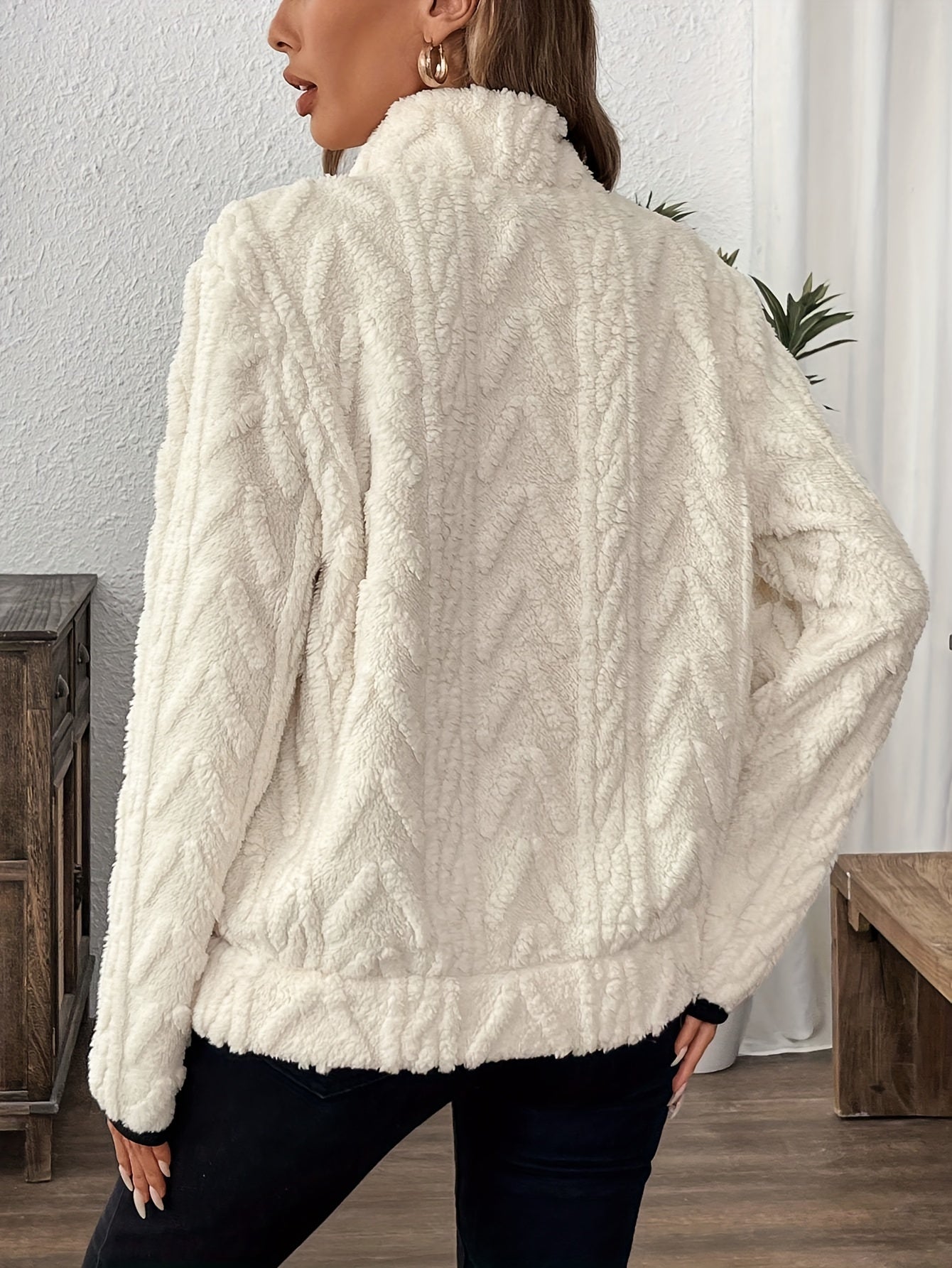 Evodia | Dames sweatshirt met pluizige stof, pullover met halve ritssluiting, casual comfortabele top met lange mouwen