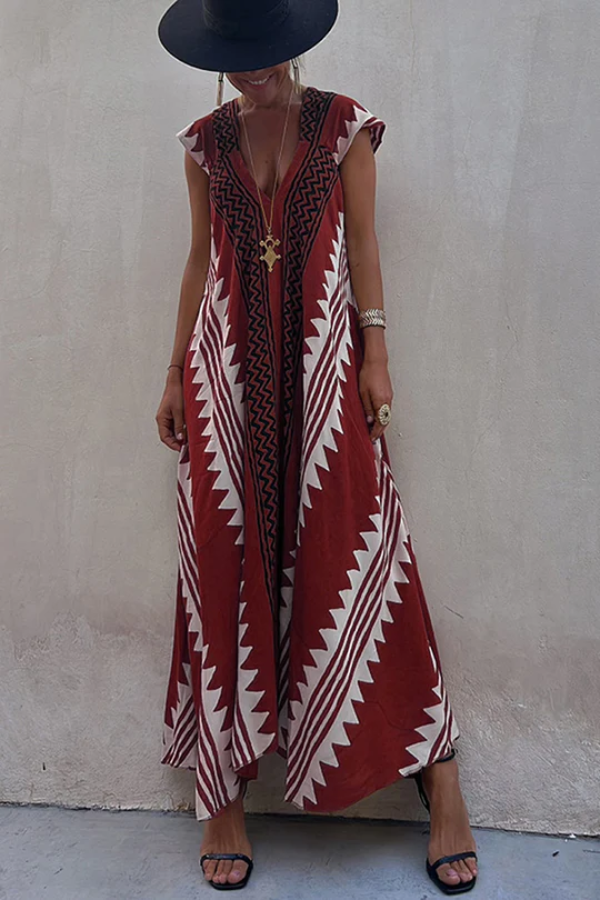 Valindrae | Boho geometrische print maxi-jurk zonder mouwen - Vloeiend, oversized, zomer strand & vrijetijdskleding