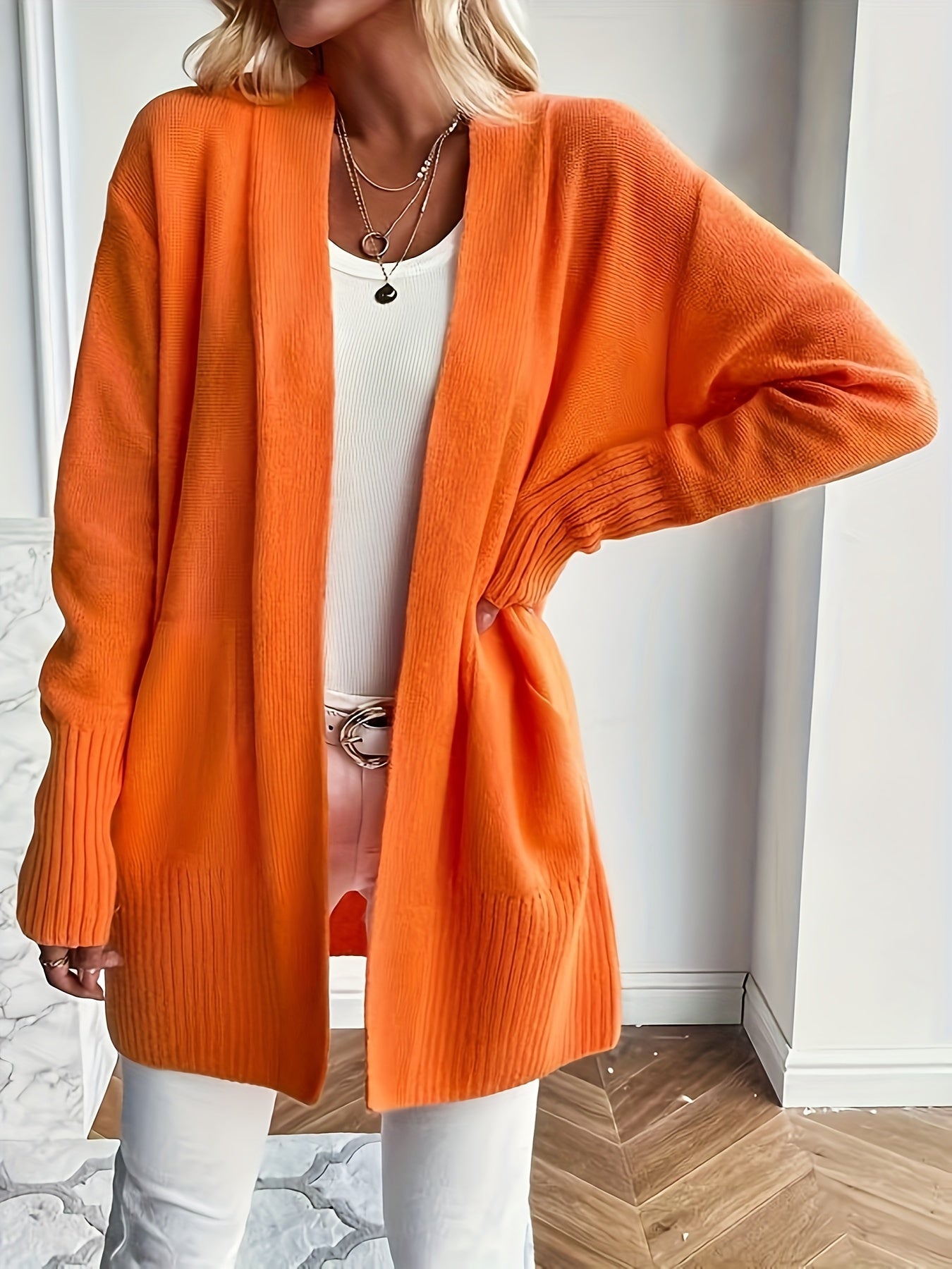 Rosavine | Open gebreid vest voor dames - Relaxed Fit, lange mouwen, gezellig casual vest met zakken