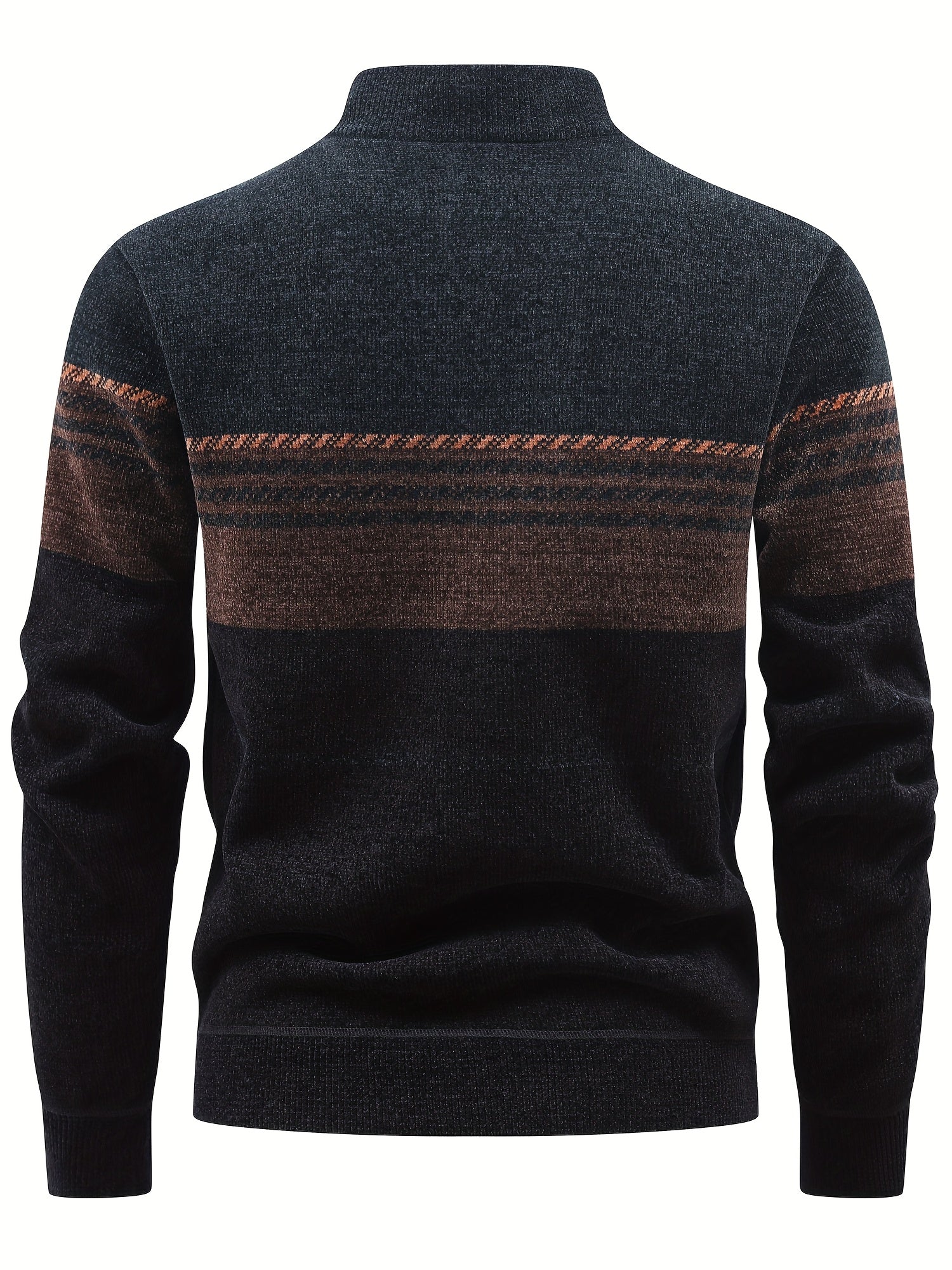 Valter | Heren sweater met fleecevoering en ritssluiting – Warme pullover met kleurblokken en strepen