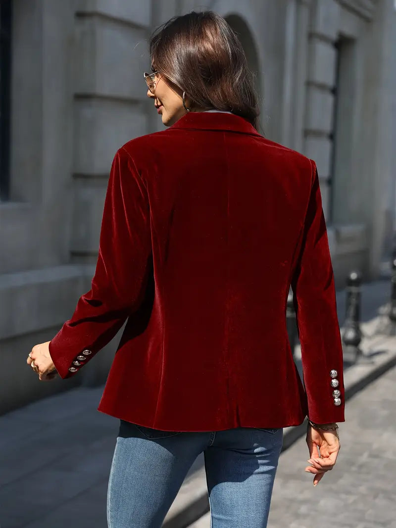 Petrina | Retro fluwelen blazer voor dames – Klassiek getailleerd jasje met gouden knopen
