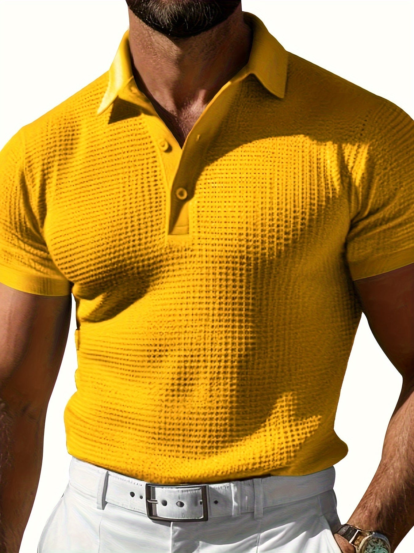 Wade | Wafel gebreid heren poloshirt - stijlvolle casual top