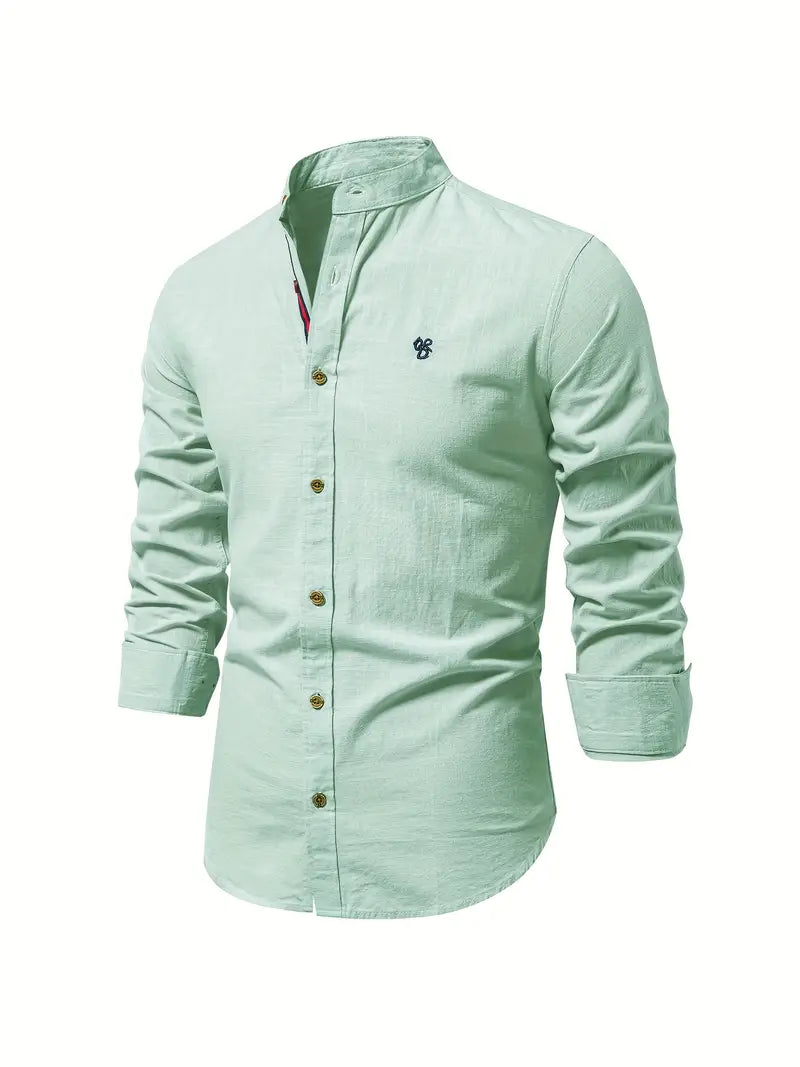Ottokar | Klassiek herenoverhemd met staande kraag en knoopsluiting - lange mouwen, casual, slim fit