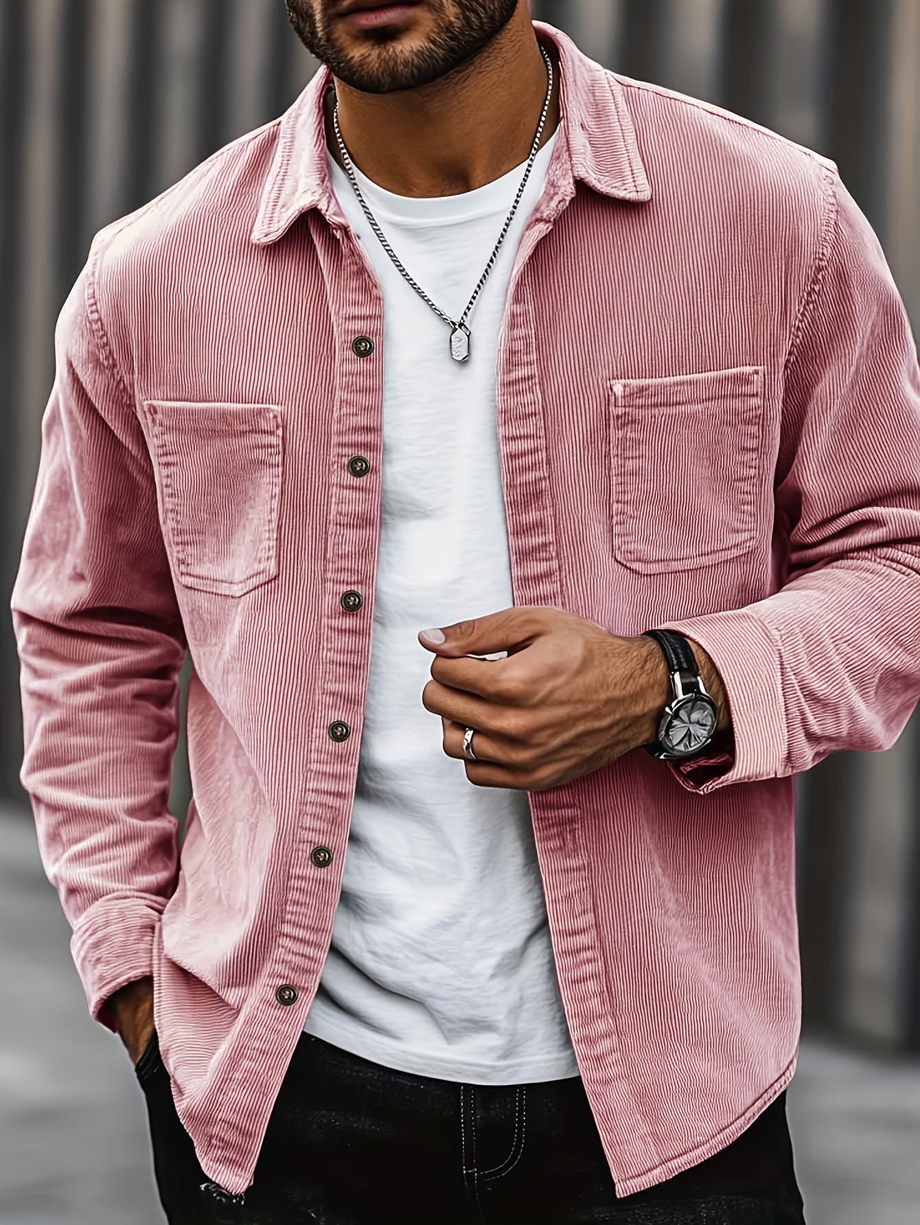 Niklaus | Corduroy overhemdjas voor heren – Casual overhemd met knopen, dubbele borstzakken