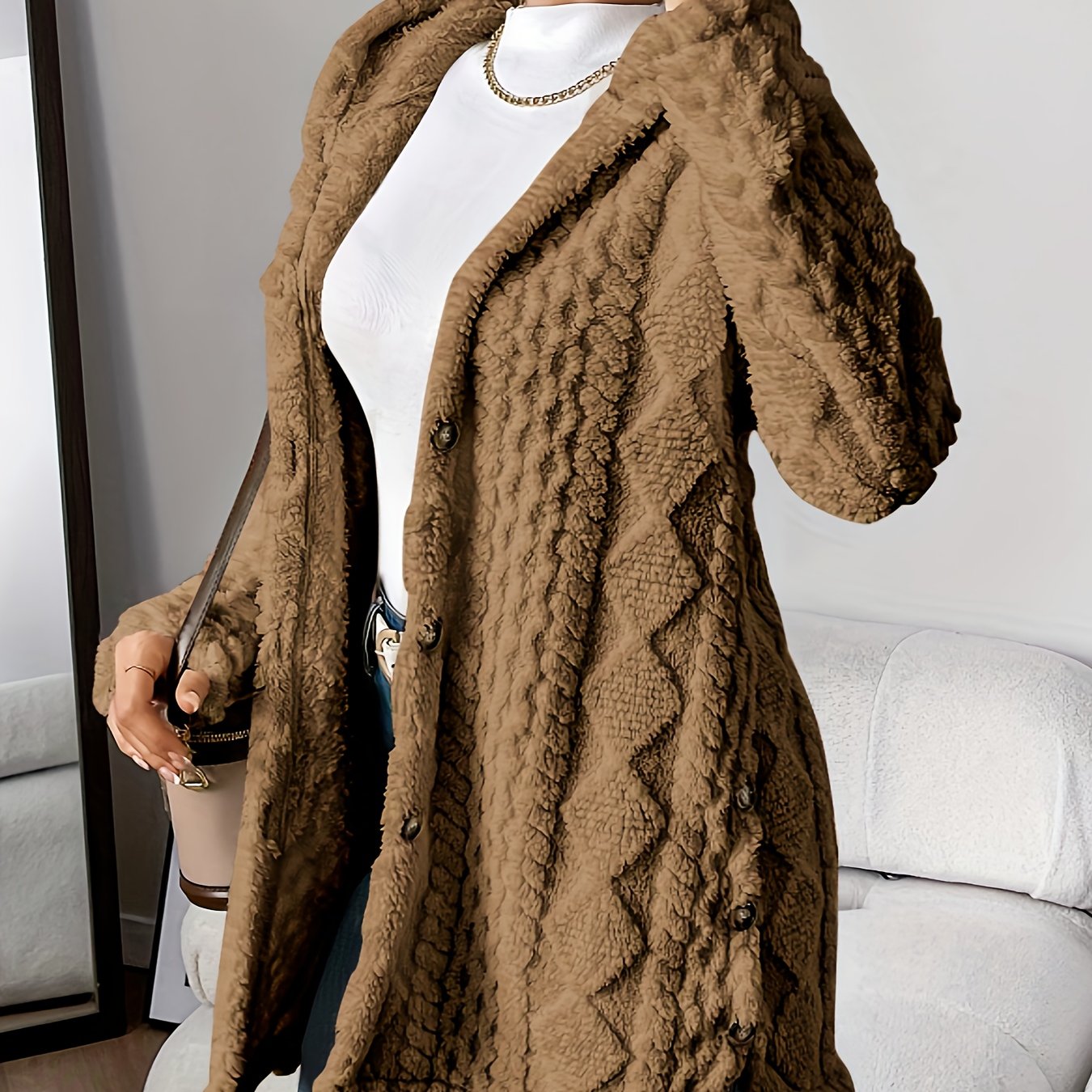 Palithra | Dames Fluffy Lang Capuchonvest – Losse Pasvorm, Zachte Nepbont voor Herfst & Winter