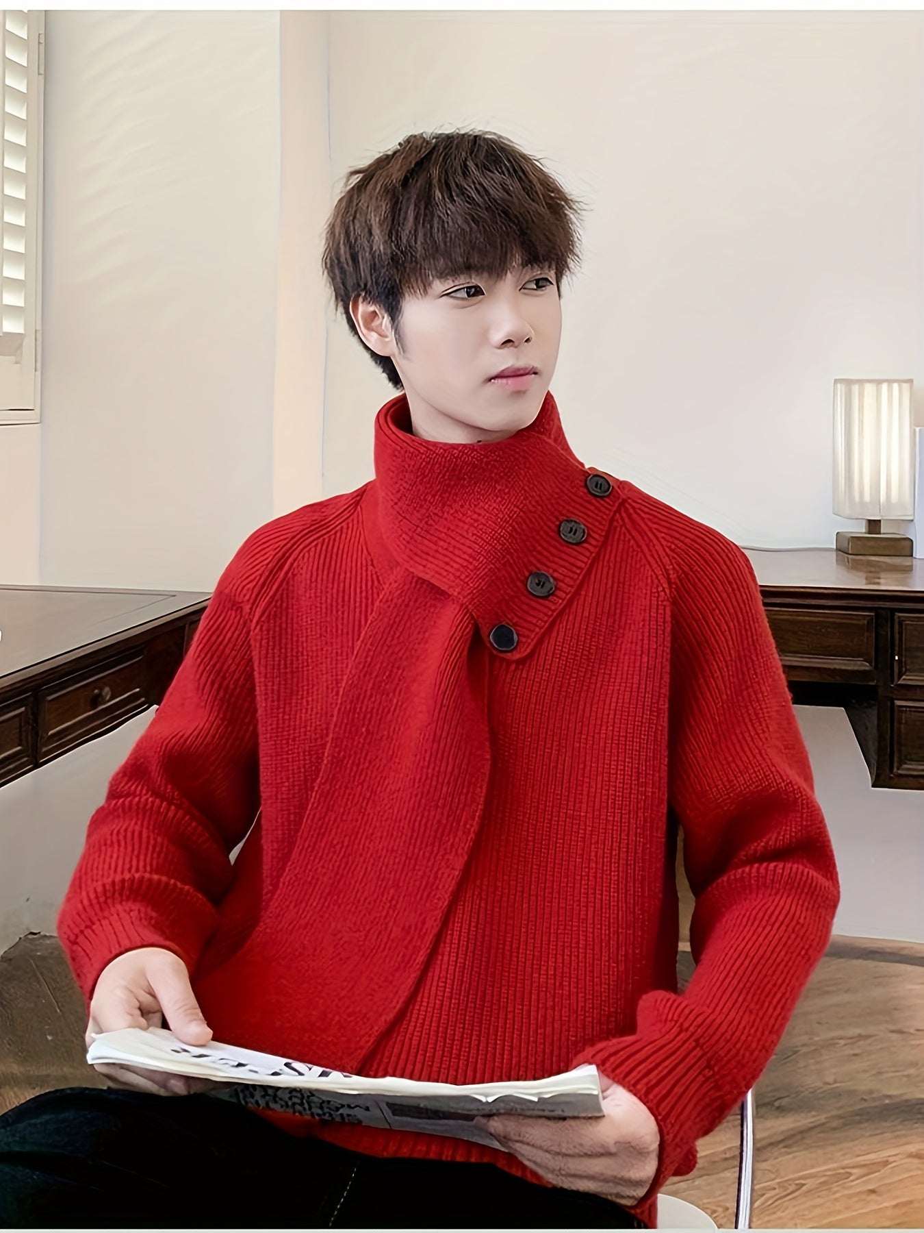 Saelric | Zachte thermische pullover voor heren – Losse pasvorm, ontwerp met knoopsluiting, casual en winterbreiwerk