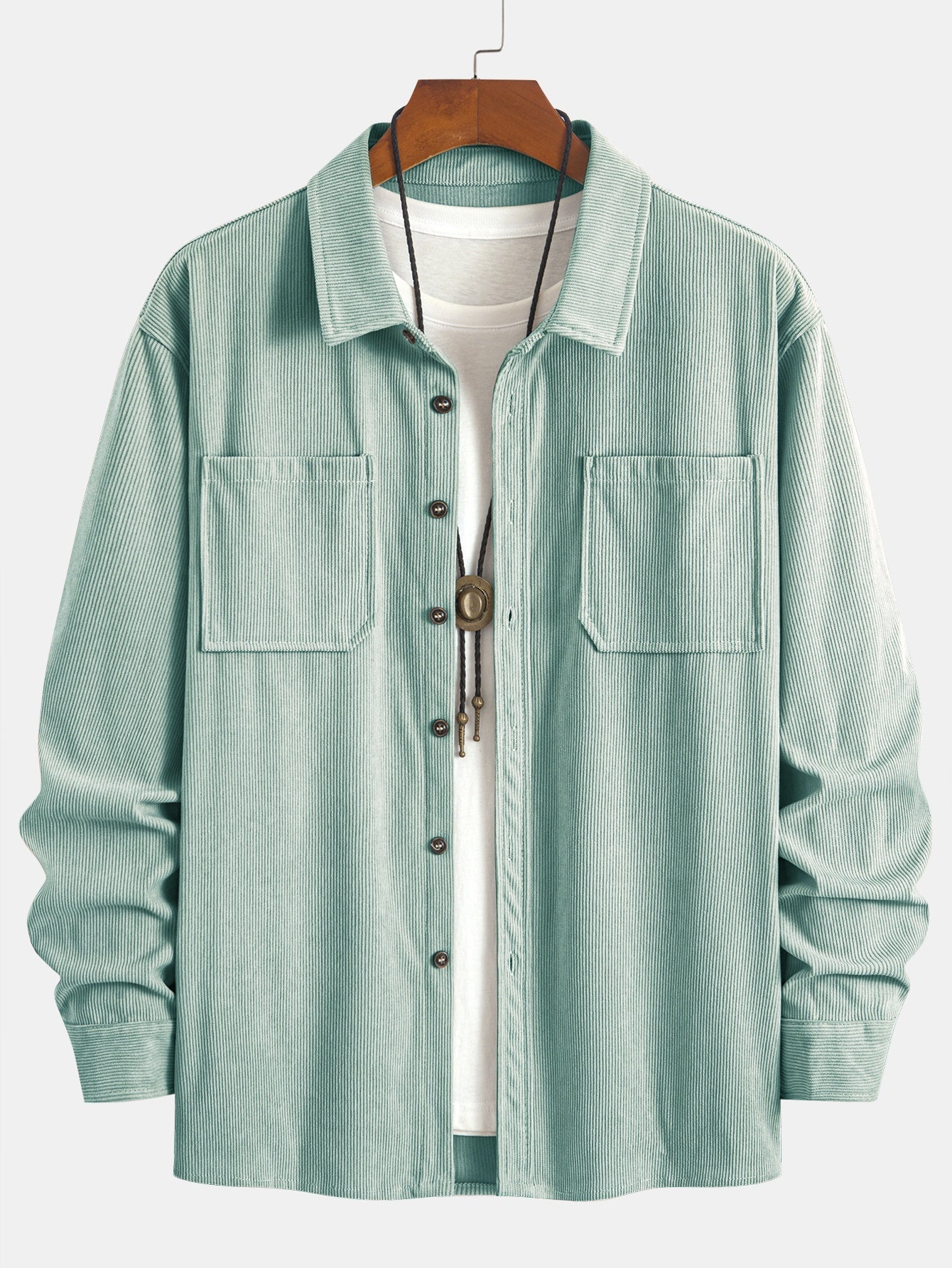 Niklaus | Corduroy overhemdjas voor heren – Casual overhemd met knopen, dubbele borstzakken