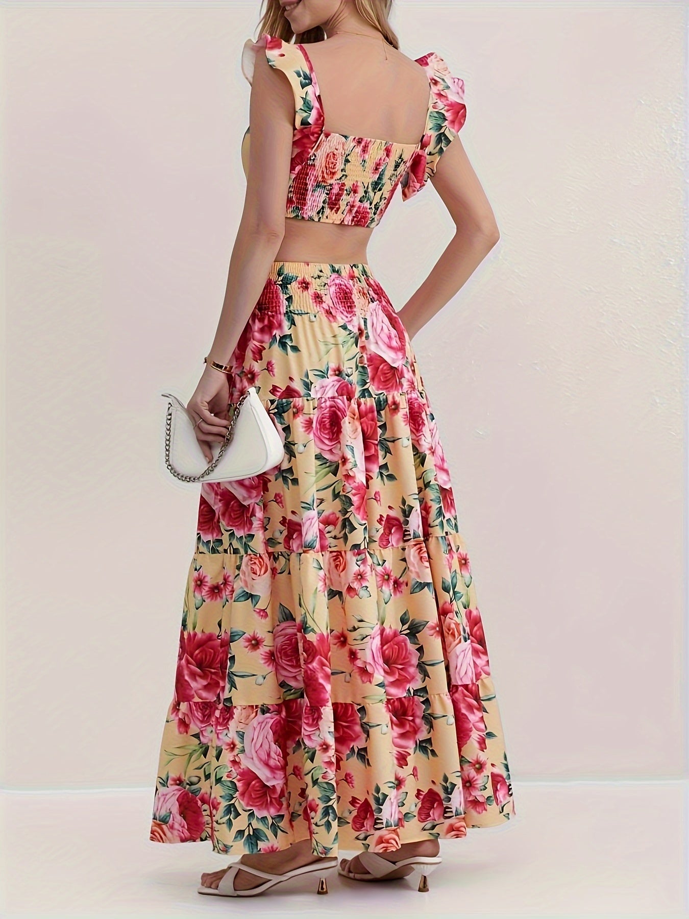 Uletta | Tweedelige set met bloemenprint, top en rok met ruches