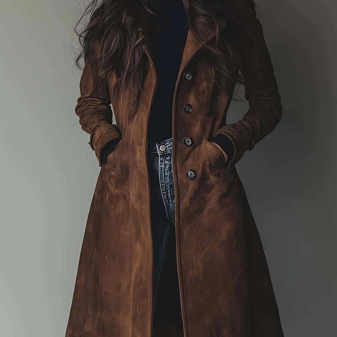 Forynne | Vintage suède trenchcoat voor dames – Elegante single-breasted H-silhouet