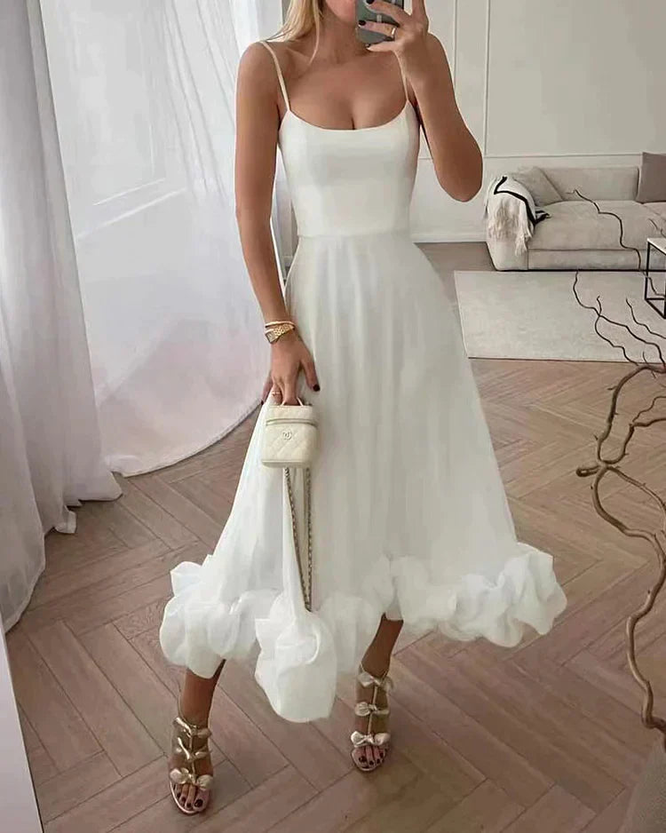 Neda | Elegante Midi cocktailjurk met spaghettibandjes - Slim Fit feestjurk voor vrouwen