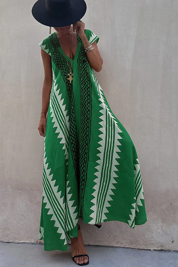 Valindrae | Boho geometrische print maxi-jurk zonder mouwen - Vloeiend, oversized, zomer strand & vrijetijdskleding