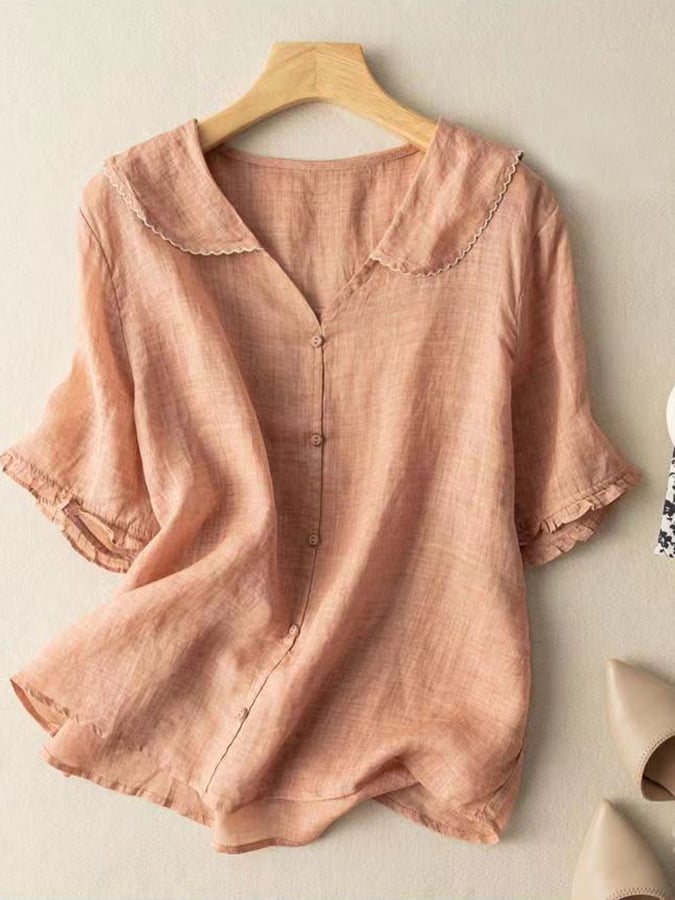 Serenelle | Damesblouse met knoopsluiting en kraag met ruches – Lichtgewicht, luchtig, elegant casual topje