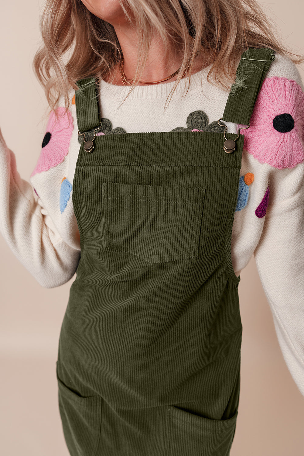 Vionessa | Dames Mini Corduroy Overall Jurk - Mouwloze Dungaree met Zakken Aan De Voorkant