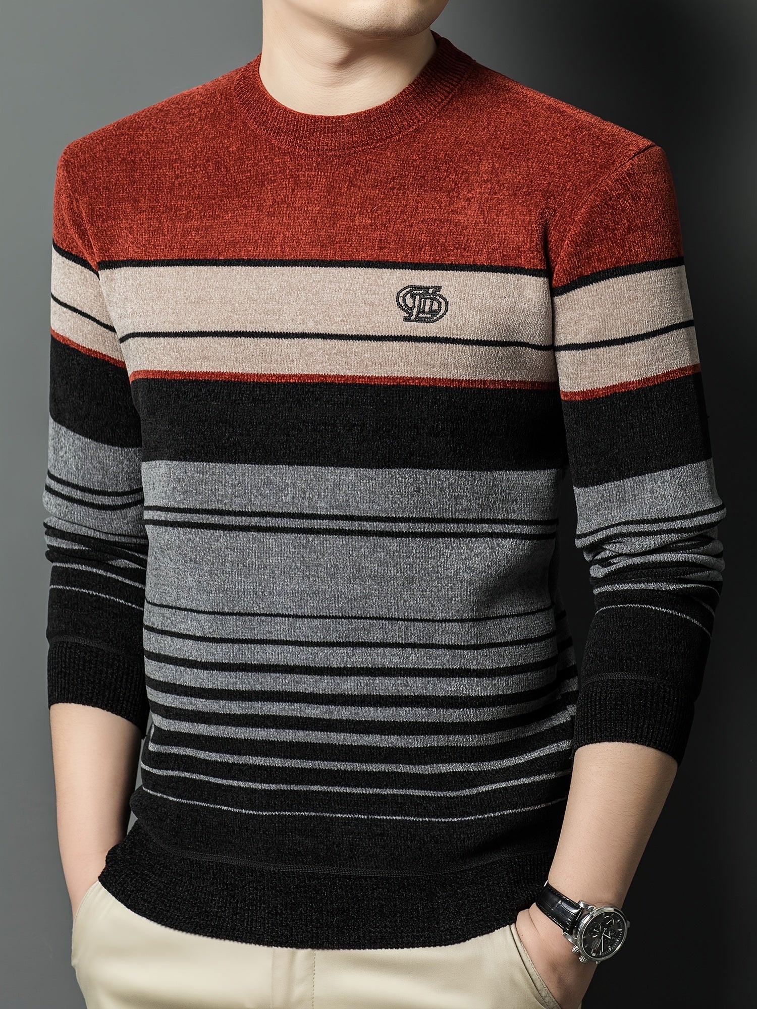Dagursson | Thermische fleece gevoerde wintertrui voor heren – Warme gestreepte gebreide pullover