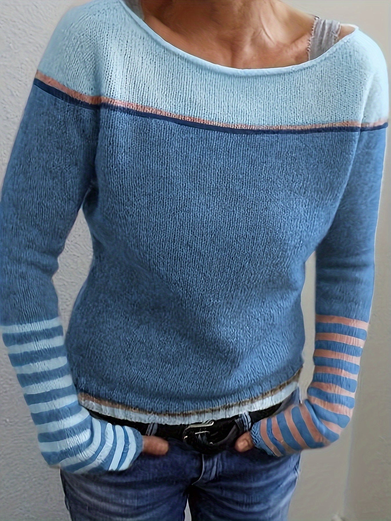 Nadica | Dames trui met lange mouwen – Kleurblok gebreid, casual warme pullover