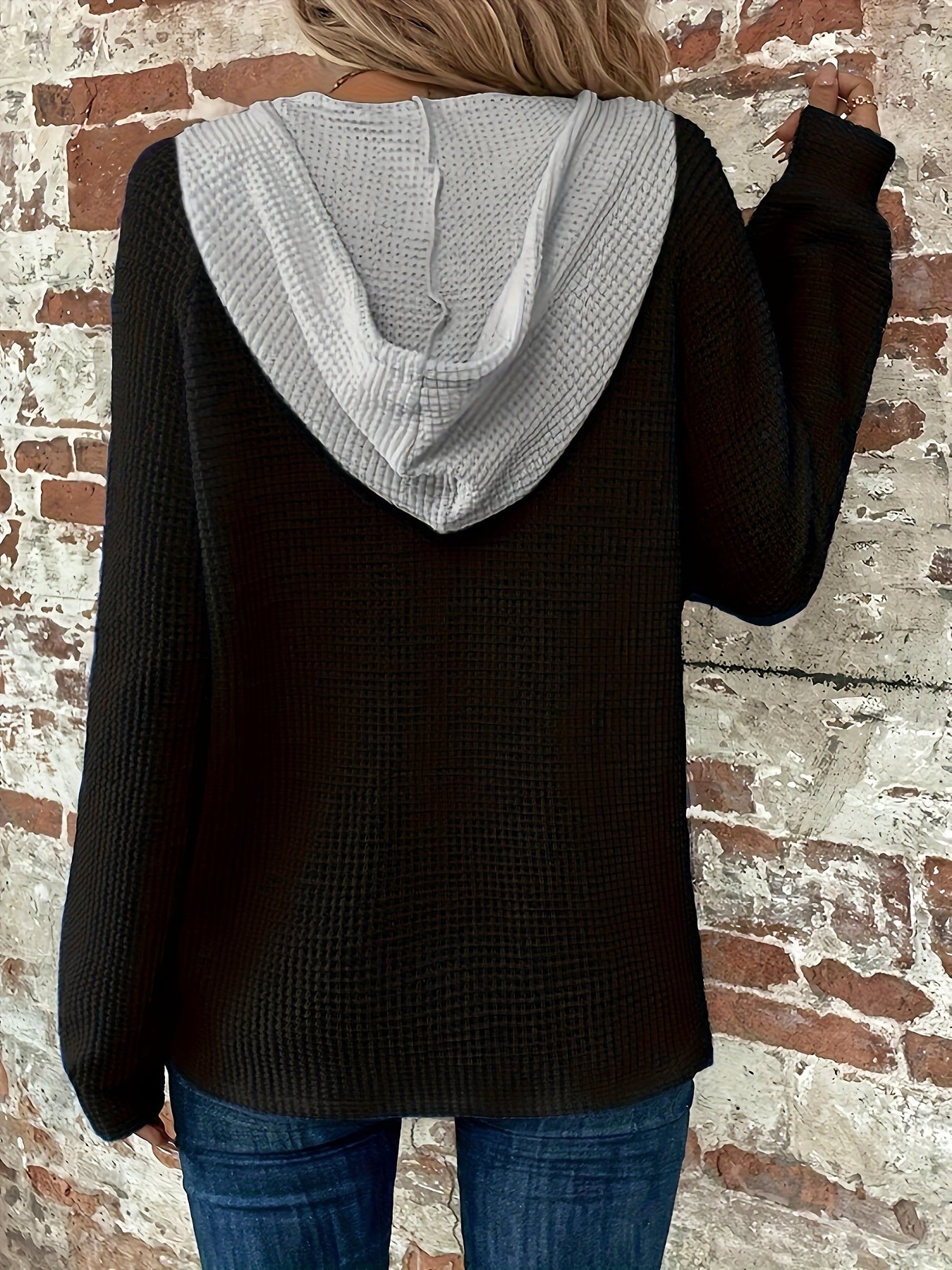 Ulyssia | Oversized gebreide capuchon met koord - knoopsluiting, casual sweatshirt