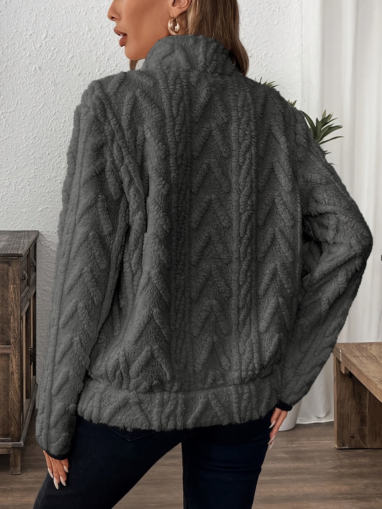 Evodia | Dames sweatshirt met pluizige stof, pullover met halve ritssluiting, casual comfortabele top met lange mouwen