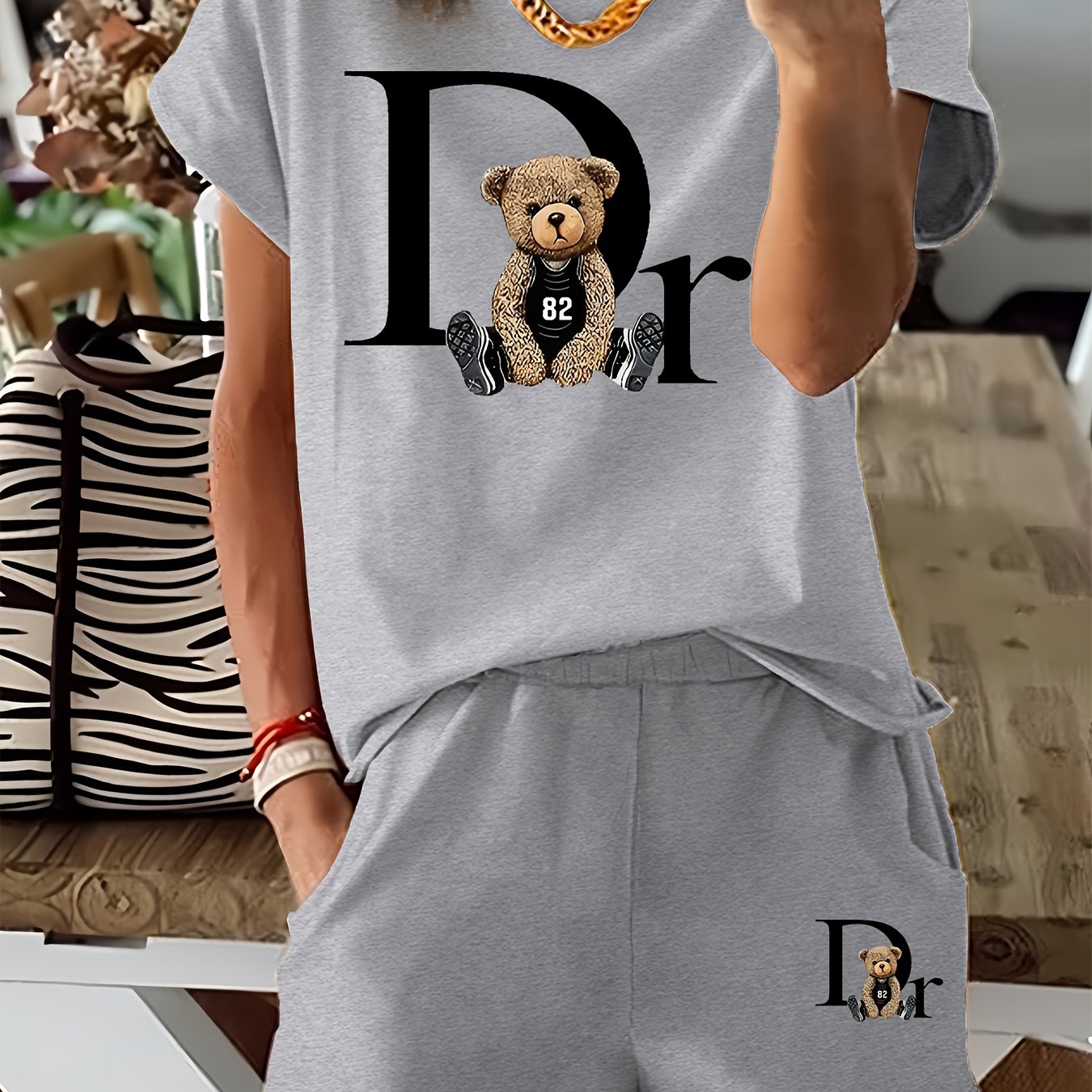 Delora | Dames 2-delige set met grafische print - T-shirt met korte mouwen & koordshort