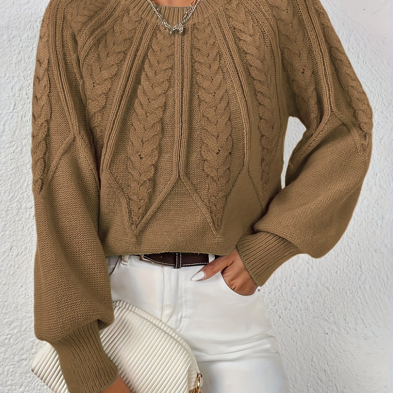 Kalyth | Dames Kabelgebreide Trui met Lantaarnmouwen – Elegante Gebreide Top voor Herfst en Winter