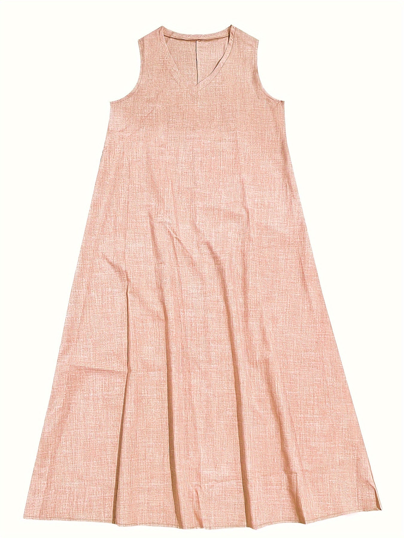 Yassi | Vrouwen mouwloze V-hals Maxi jurk - Casual linnen-mix tankjurk