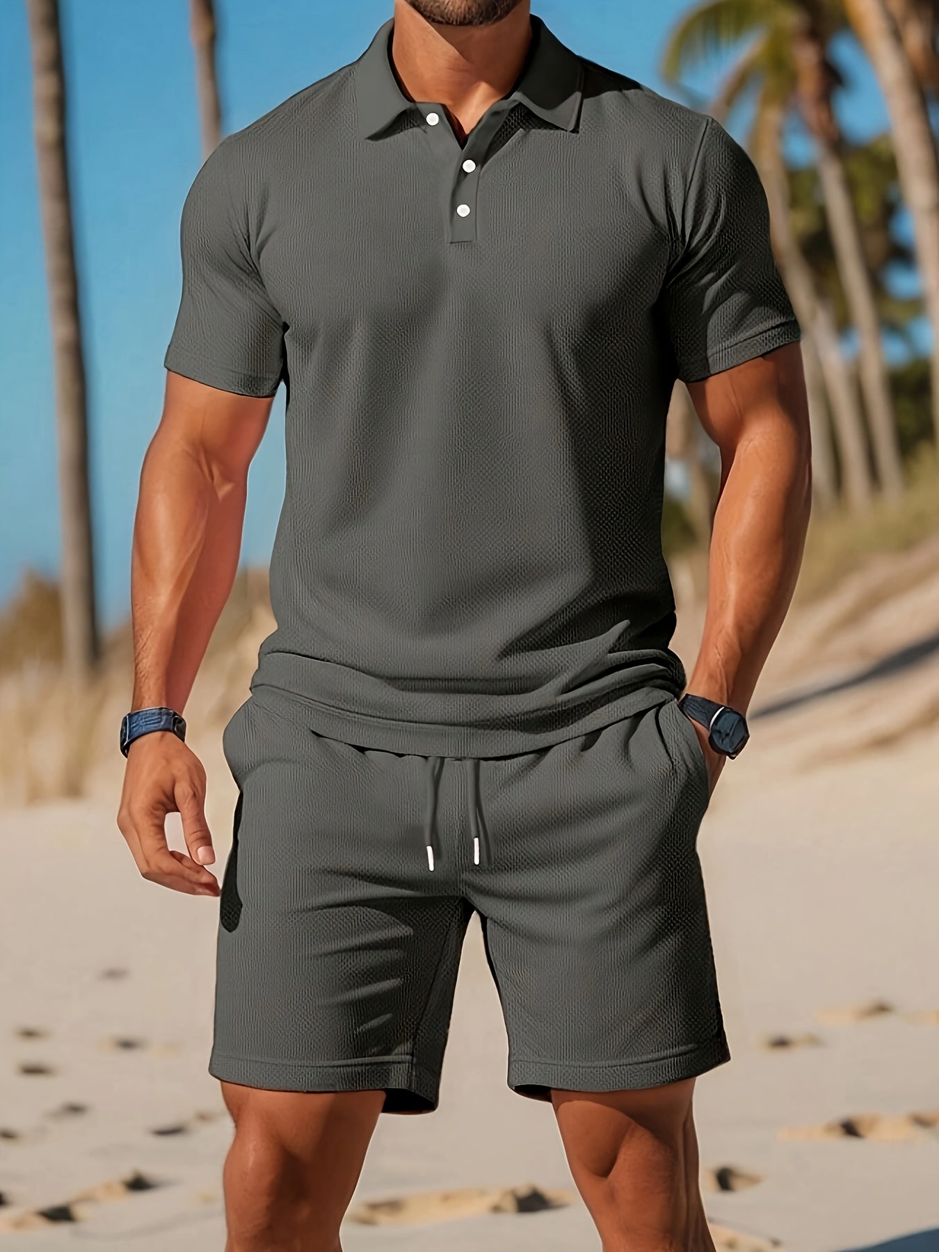 Galix | Heren 2-delig zomers Polo & shortset - Casual effen kleur, ademend mesh