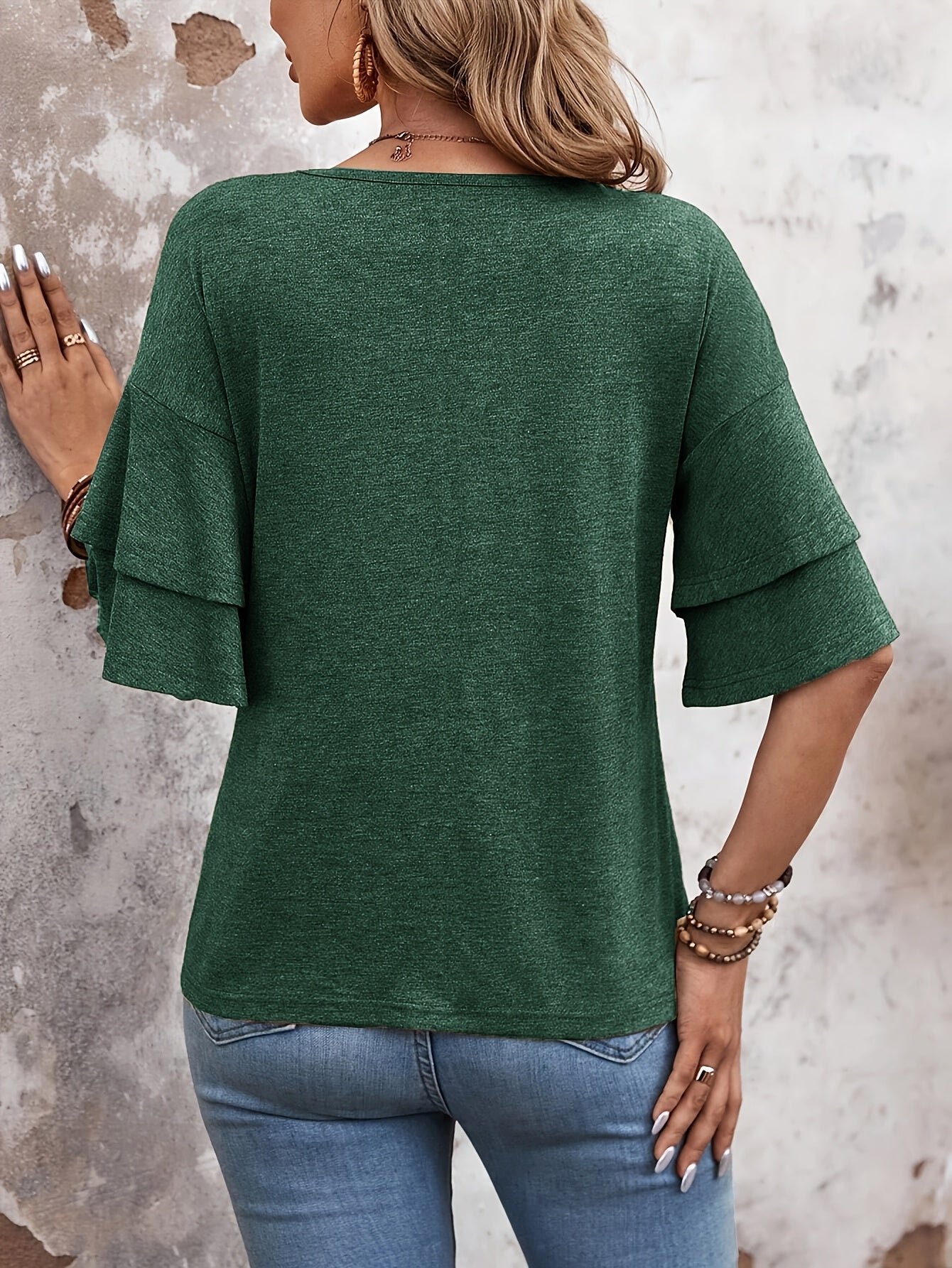 Pelagia | Dames-T-shirt met lange mouwen en V-hals - gelaagd ontwerp, elegante pasvorm
