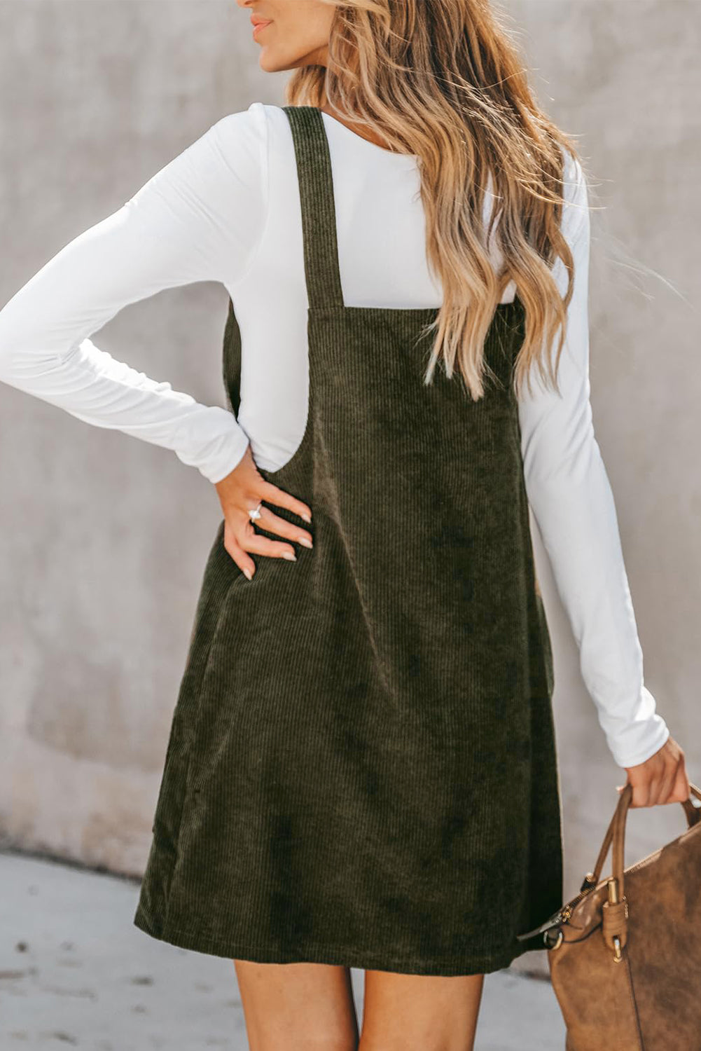 Vionessa | Dames Mini Corduroy Overall Jurk - Mouwloze Dungaree met Zakken Aan De Voorkant