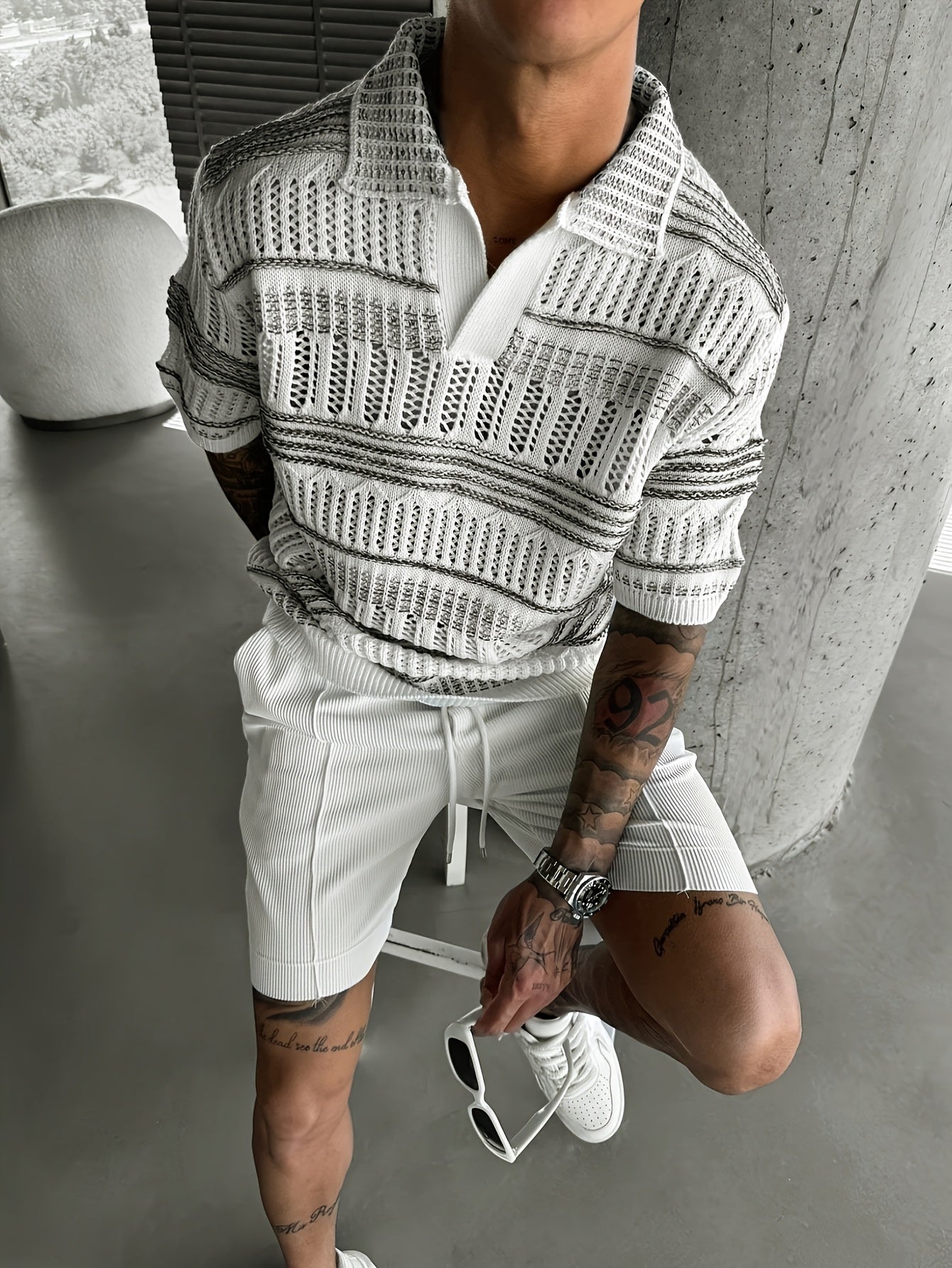 Aemon | Gebreid poloshirt voor heren - casual streetwear met korte mouwen en uitgesneden ontwerp,