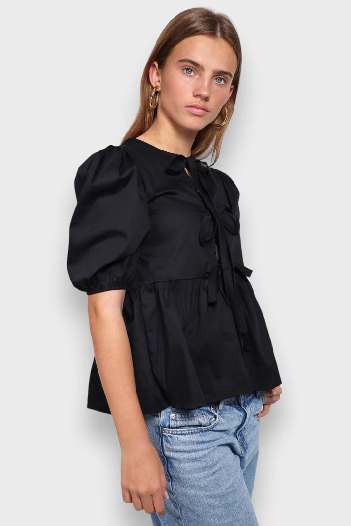 Berynth | Damesblouse met pofmouwen en striksluiting - Elegante top