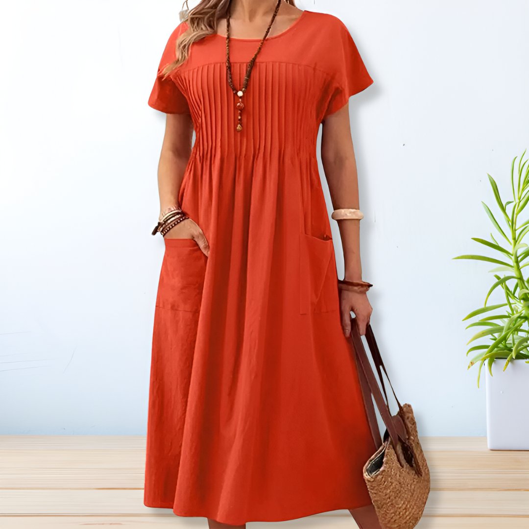 Syrentha | Casual Midi-jurk - Zachte A-lijn zomerjurk met korte mouwen