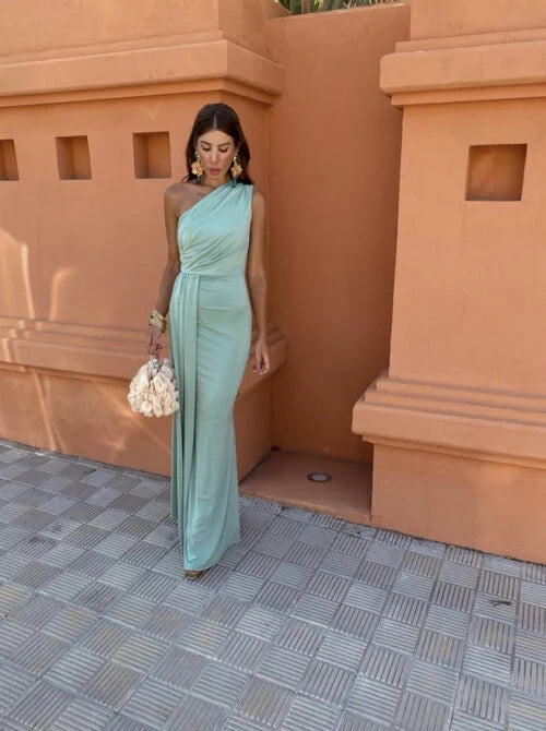 Cvijeta | Elegante mouwloze één-schouder maxi-jurk met schuine schouders - formele kleding