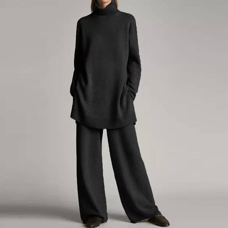 Sarina | Dames 2-delige oversized coltrui loungewear set – Casual huis- en loungewear