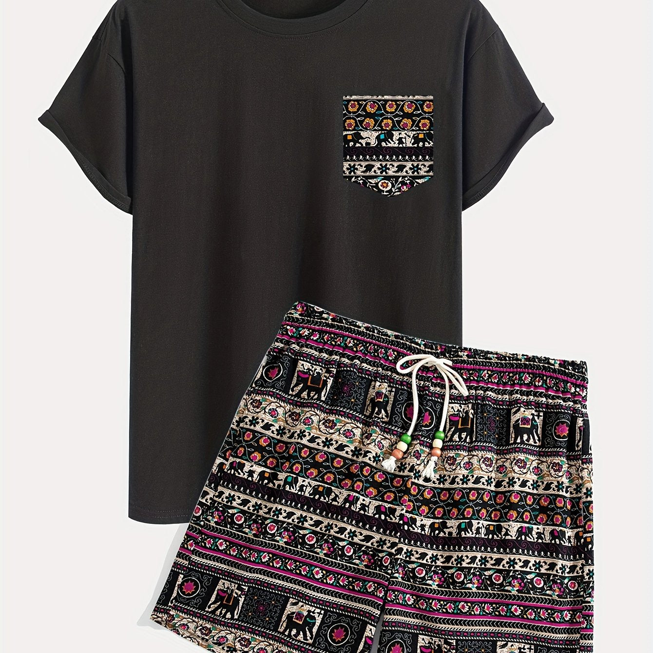 Wilson | Heren Boho Tribal Katoenen T-Shirt en Shorts Set - Casual Loungewear