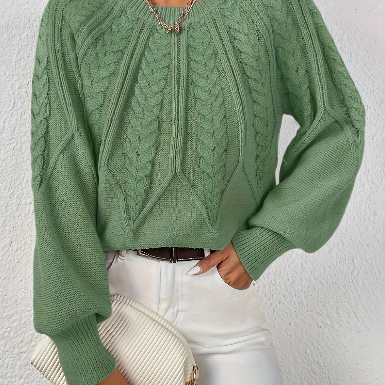 Kalyth | Dames Kabelgebreide Trui met Lantaarnmouwen – Elegante Gebreide Top voor Herfst en Winter