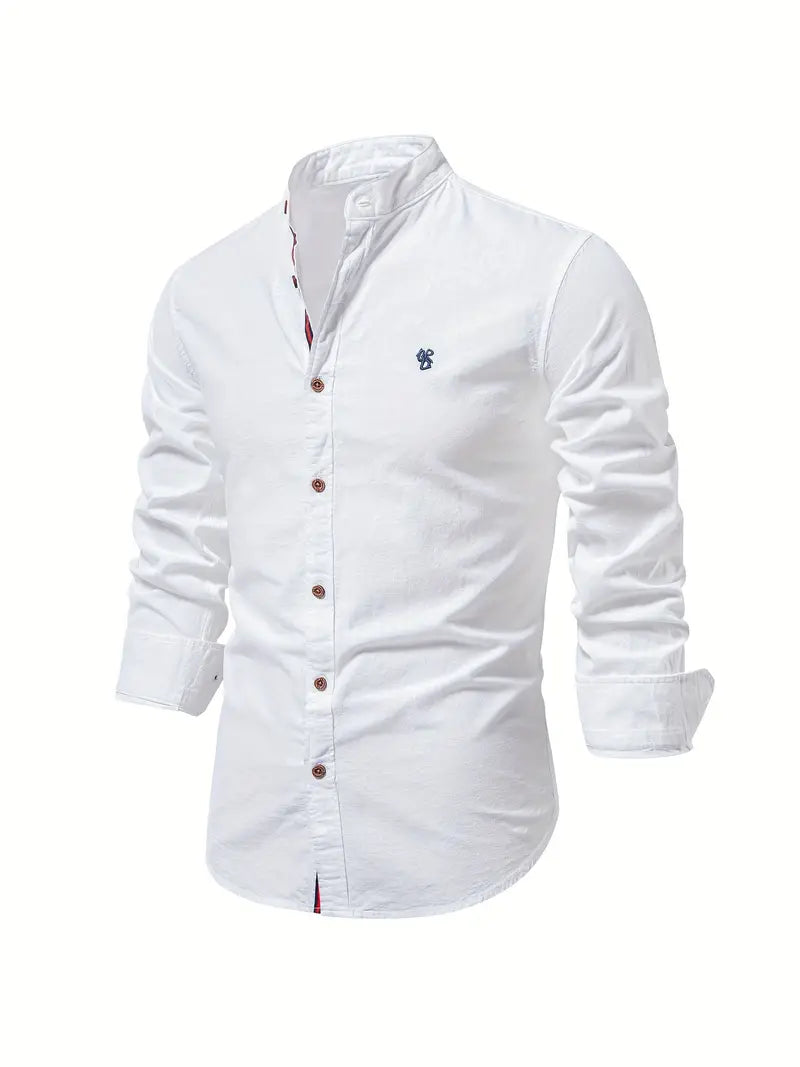 Ottokar | Klassiek herenoverhemd met staande kraag en knoopsluiting - lange mouwen, casual, slim fit
