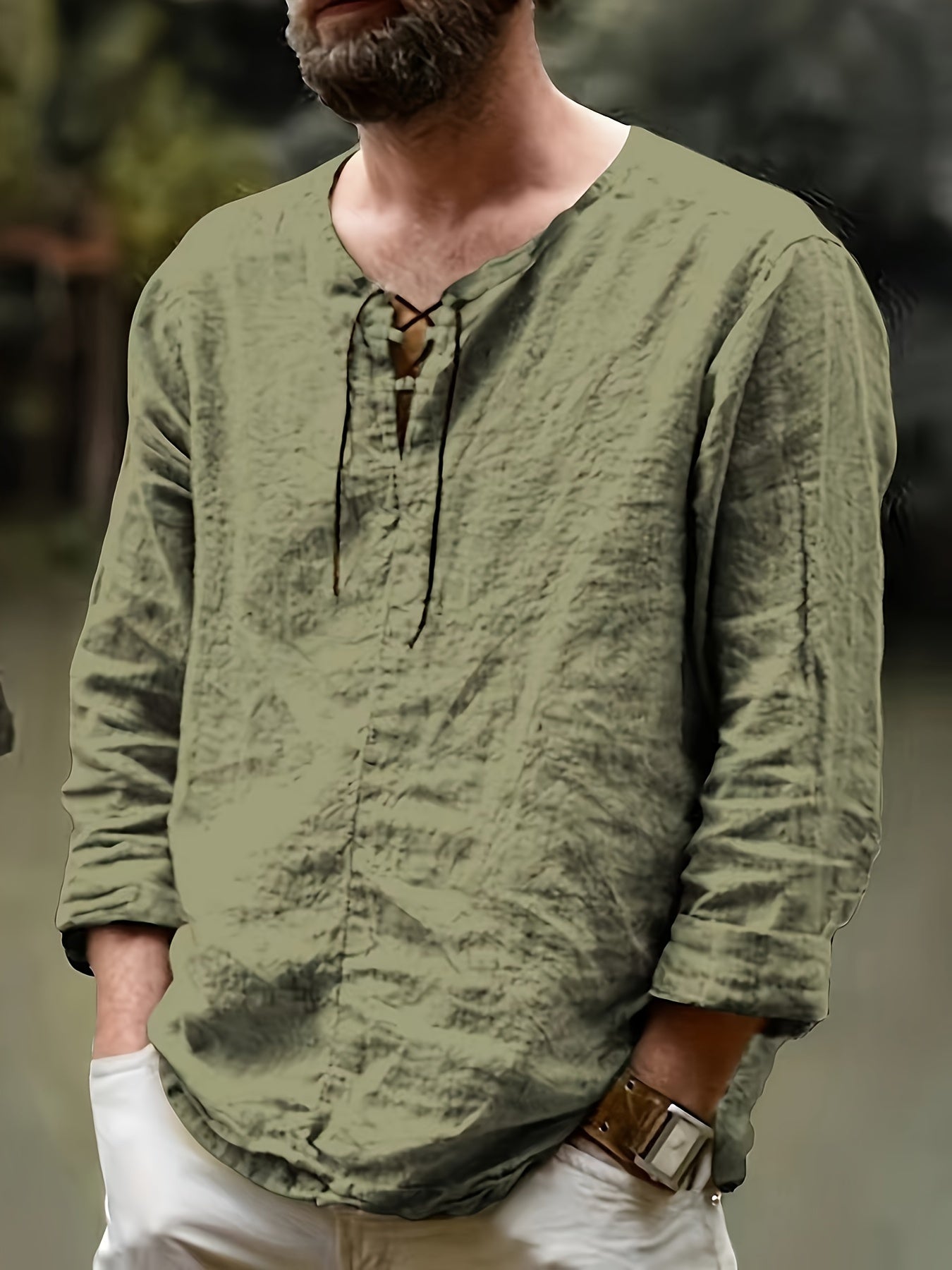 Arne | Herenhemd van katoen linnen - lange mouwen, casual los model, strikkraag