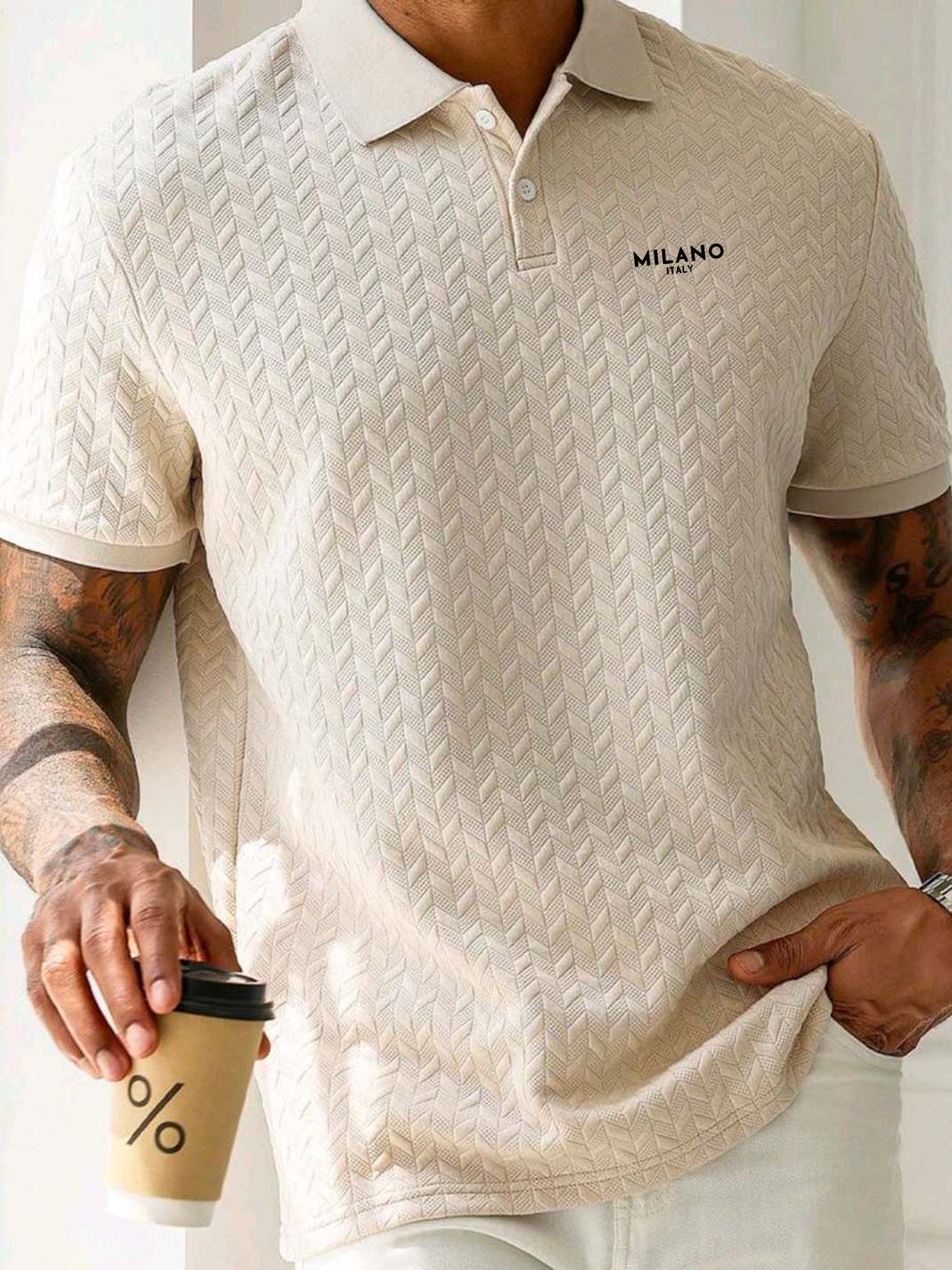 Bjarne | Elegant Herenpoloshirt met Textuur - Casual Knopenkraag, Korte Mouw