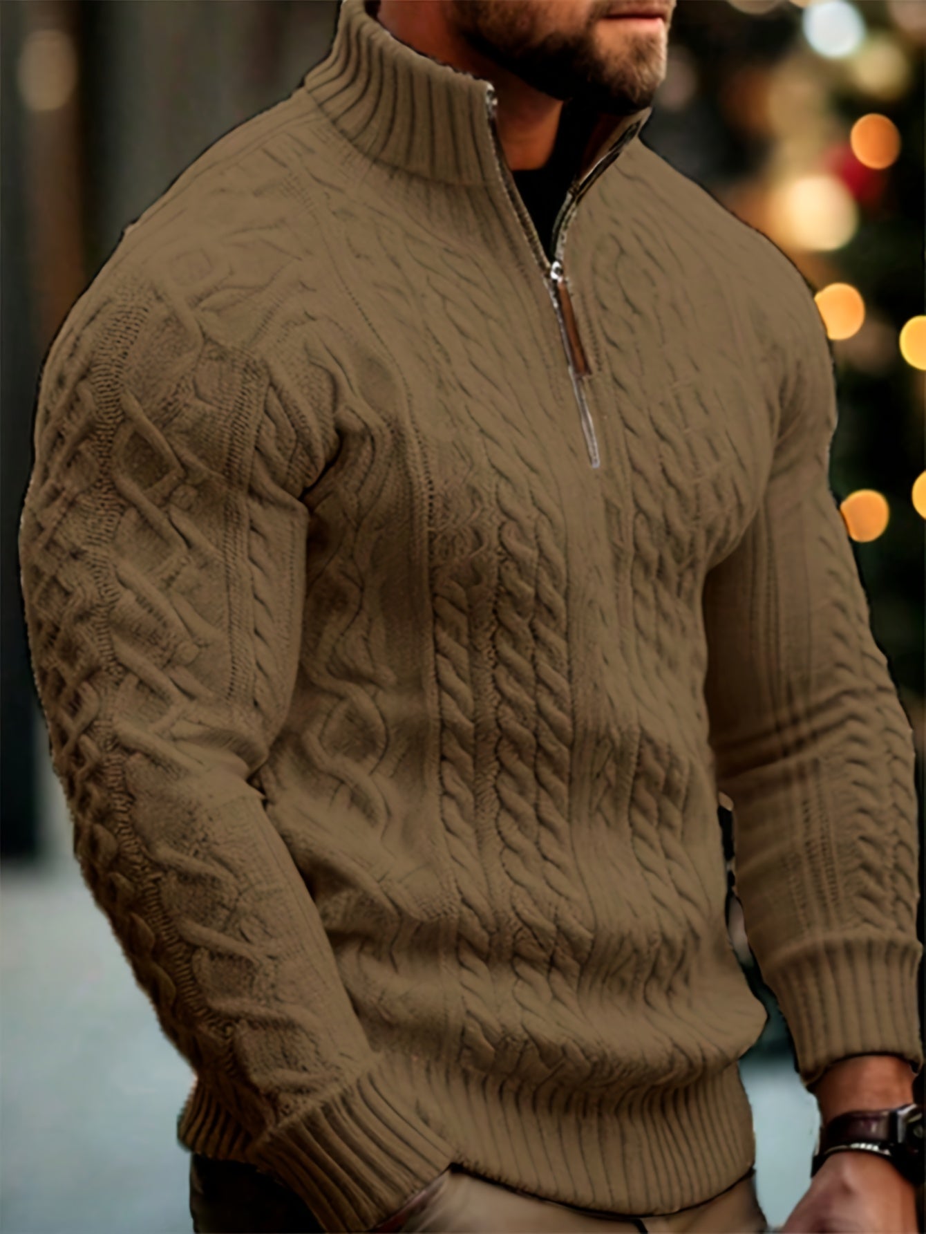Dagfinn | Heren trui met halve rits en structuur – opstaande kraag, pullover met rits, zacht breisel