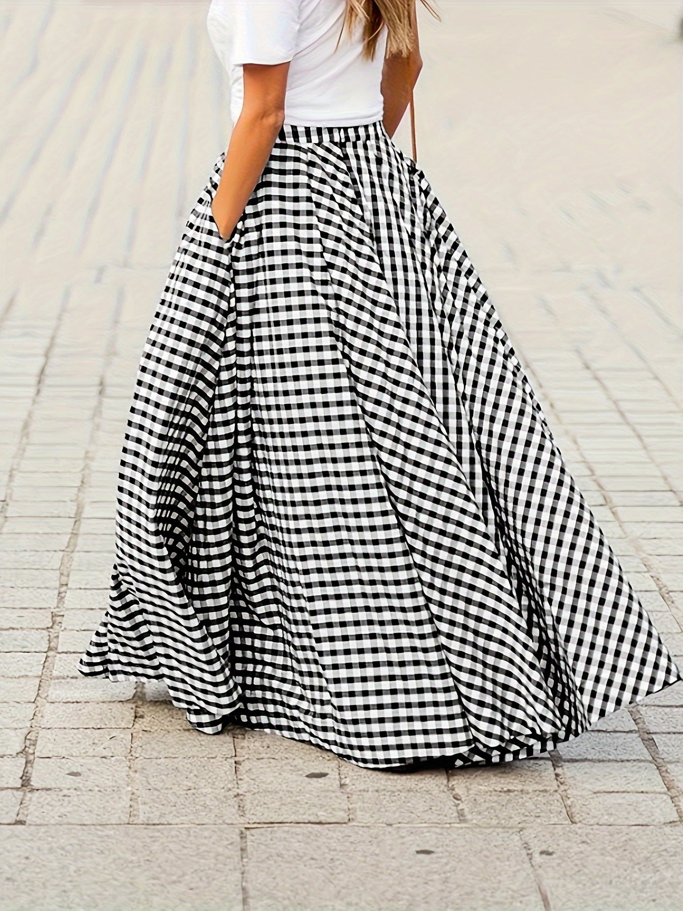 Mirthea | Gingham midirok voor dames - hoge taille, vloeiende A-lijn, elegant en lichtgewicht